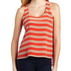 BCBGMAXAZRIA Edita Striped Silk Tank Top, Bright Poppy Khaki, Extra Small